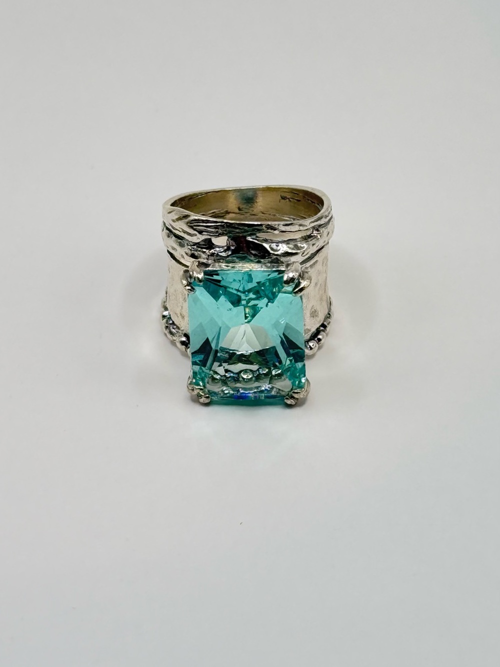 Handmade Sterling Silver 925 Israel Blue Topaz Tone Ring